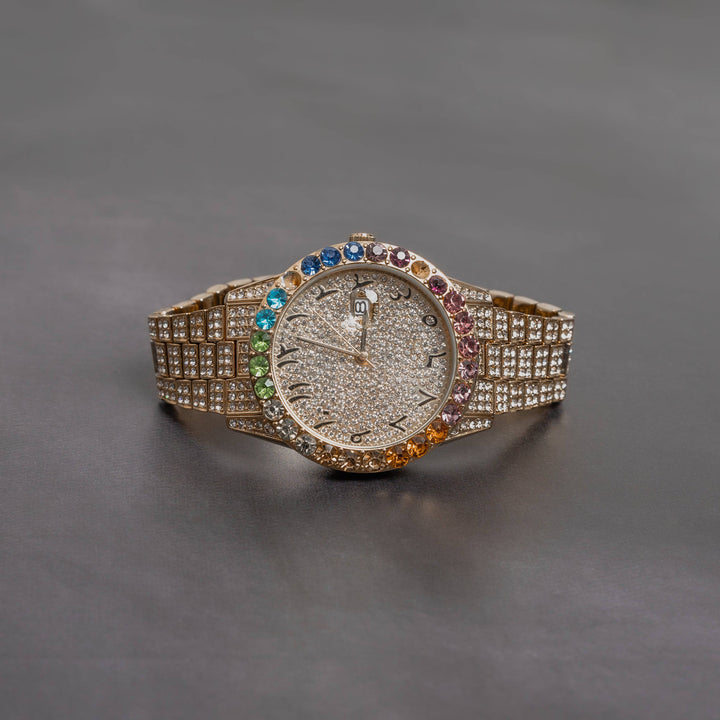 Iced Out Rainbow Dial Watch w/ Arabic Numerals