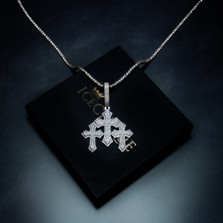 Micro Pave Triple Cross Pendant