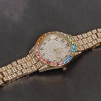 Iced Out Rainbow Dial Watch w/ Arabic Numerals