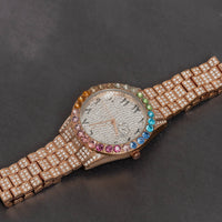 Iced Out Rainbow Dial Watch w/ Arabic Numerals