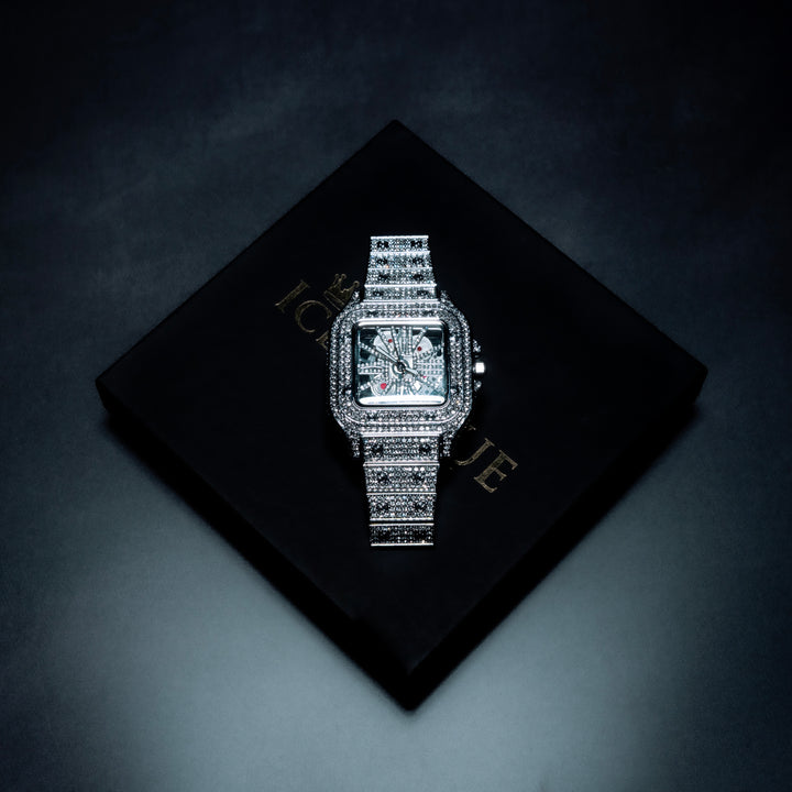 Micro Pave Square Dial Skeleton Watch