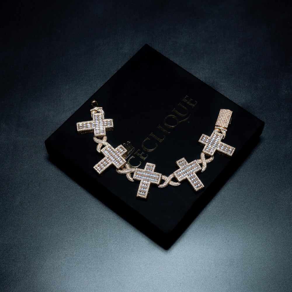 14MM Baguette Cross Bracelet - ICECLIQUE JEWELRY 