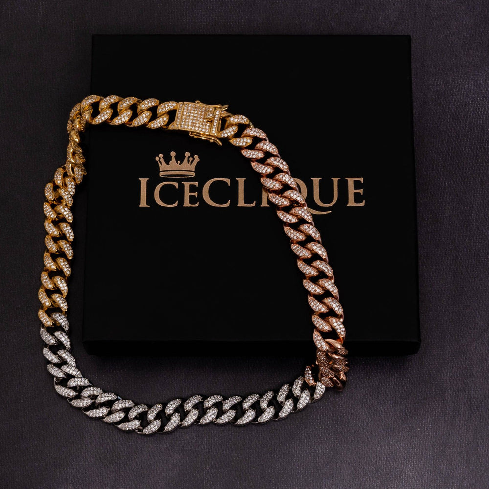 12mm Mixed Color Cuban Chain - ICECLIQUE JEWELRY 