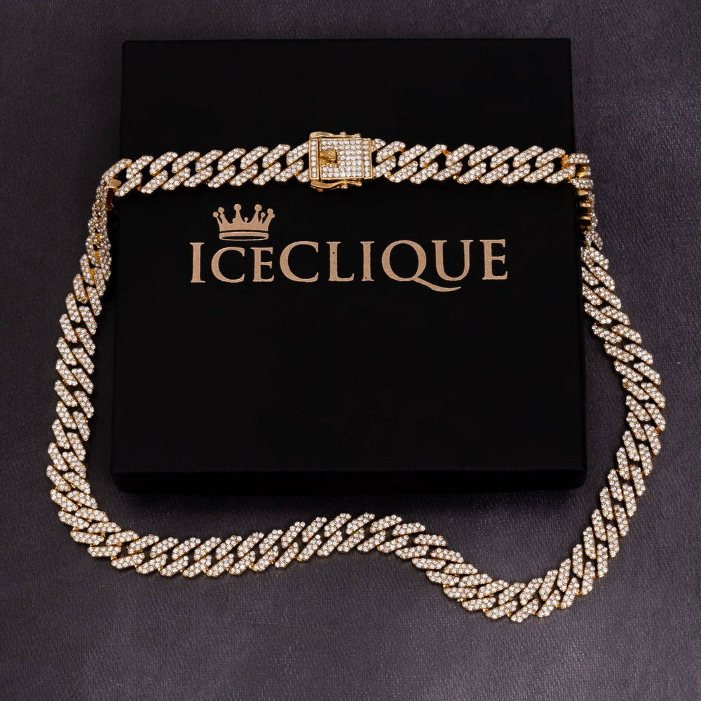 12mm Iced Prong Cuban Chain - ICECLIQUE JEWELRY 
