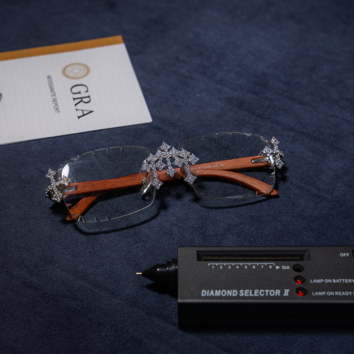 Clear Lens Rimless Cross Glasses - Moissanite & S925