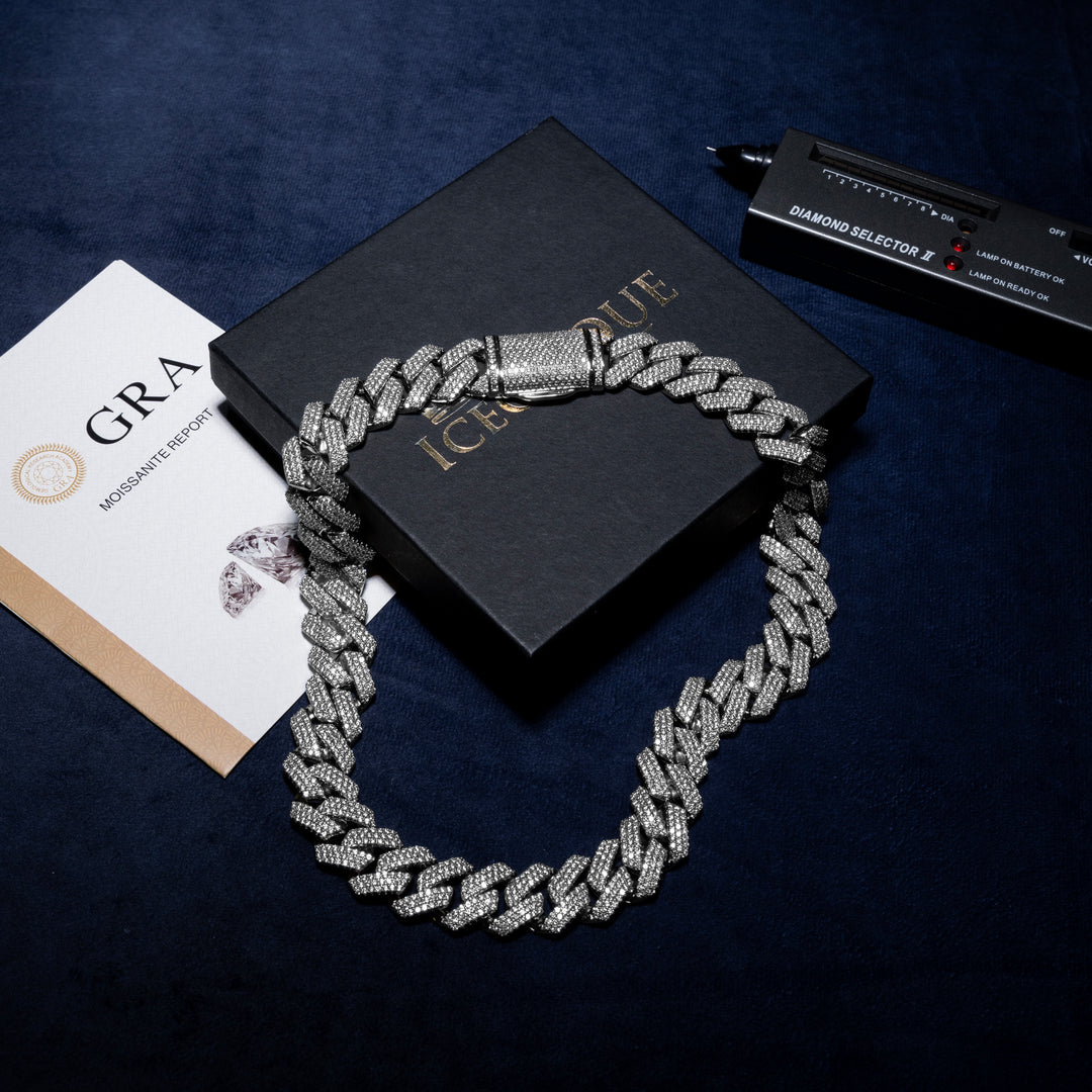 18MM 4-Row Cuban Chain - Moissanite & S925