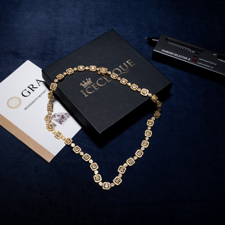 10MM Halo-Cluster Baguette Tennis Chain - Moissanite &S925