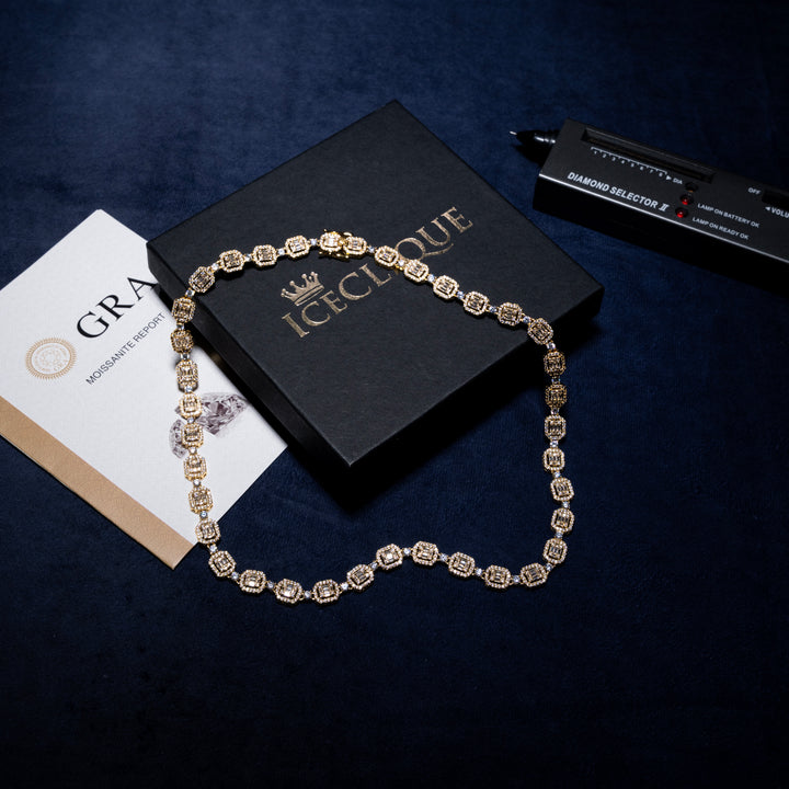 8MM Halo-Cluster Baguette Tennis Chain - Moissanite & S925