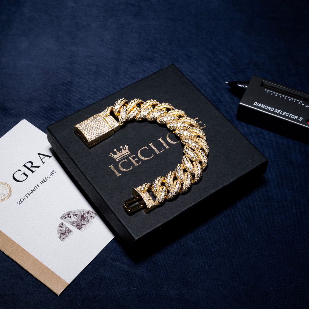 20MM Micro Pave Cuban Bracelet - Moissanite & S925 - ICECLIQUE JEWELRY 