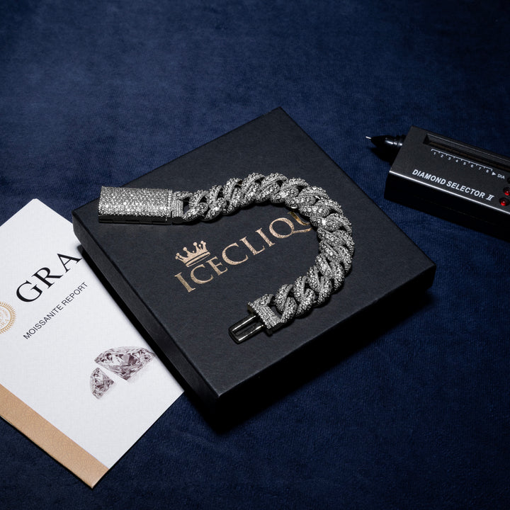 18MM Micro Pave Cuban Bracelet - Moissanite & S925