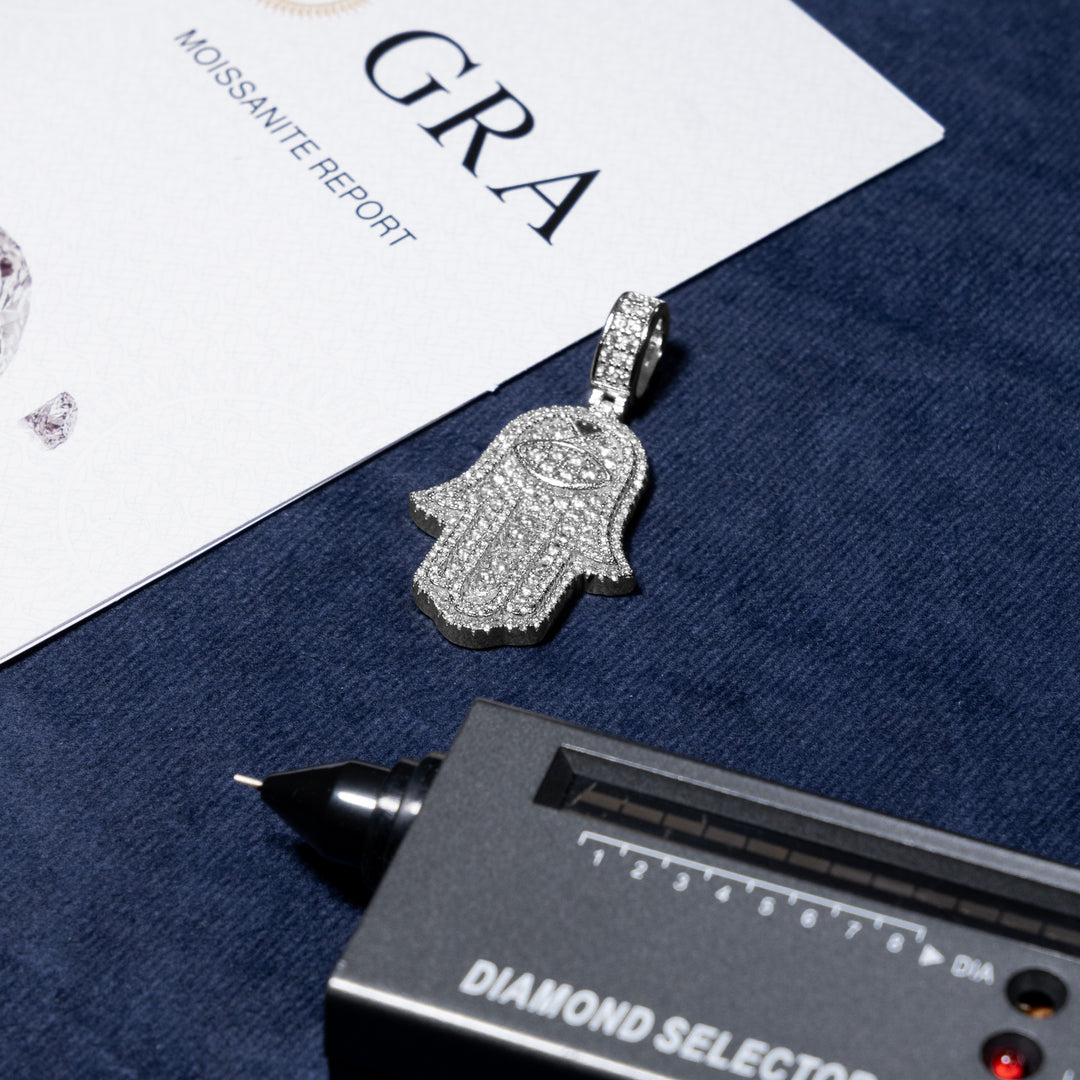 Hamsa Pendant - Moissanite & S925