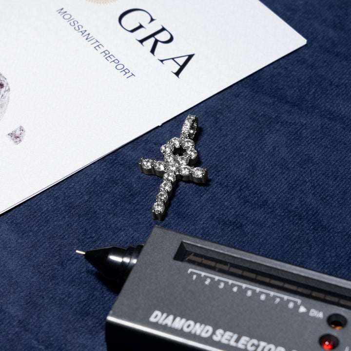 Round Cut Ankh Pendant - Moissanite & S925