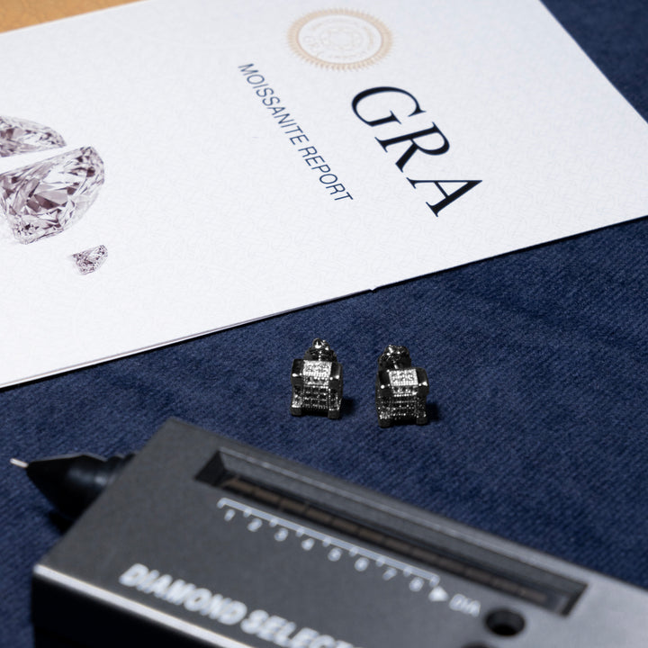 Square Cluster Earrings - Moissanite & S925
