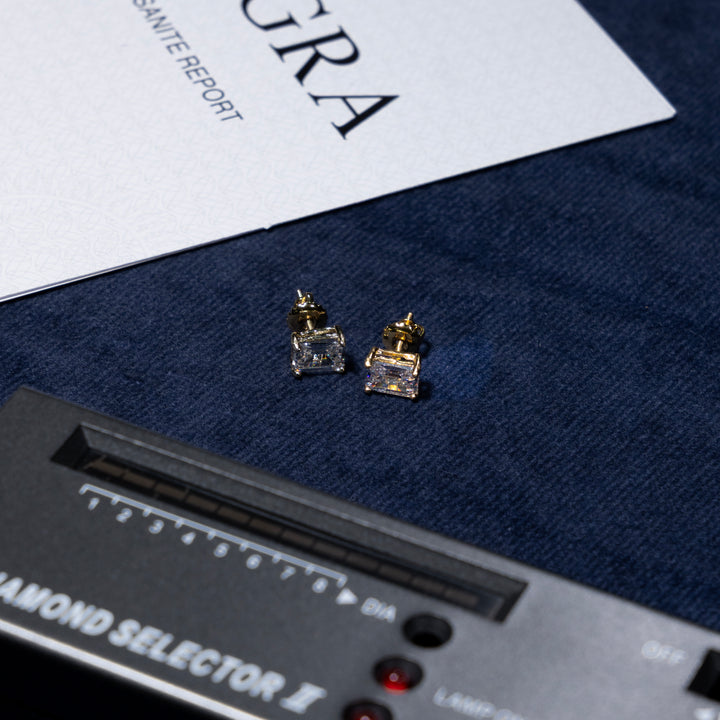 5x7MM Emerald Cut Earrings - Moissanite & S925