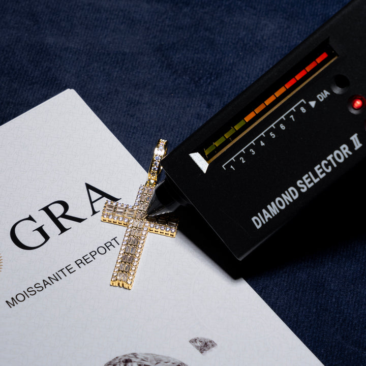 Baguette Cross Pendant - Moissanite & S925