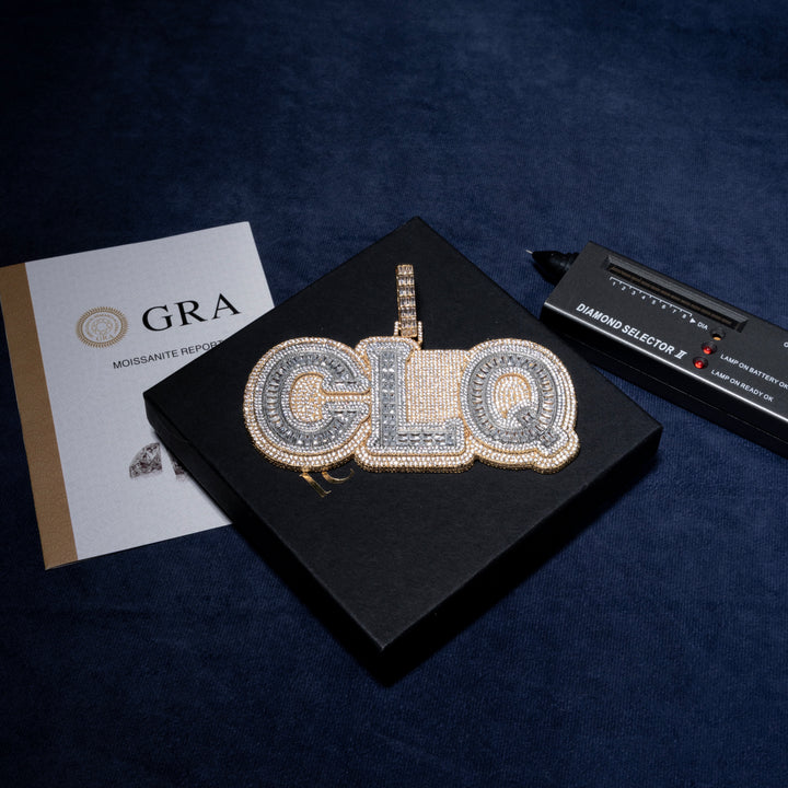 Custom Baguette Letter Pendant - Moissanite & S925
