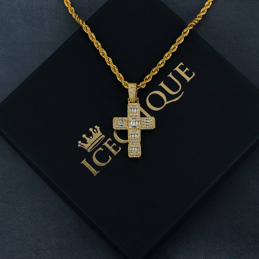 Baguette Cross Pendant - ICECLIQUE JEWELRY 