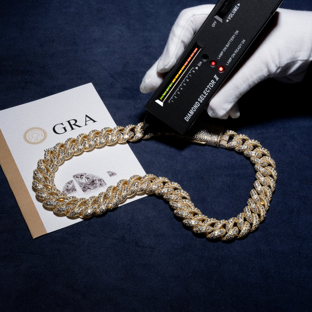 13-20MM Micro Pave Cuban Chain - Moissanite & S925