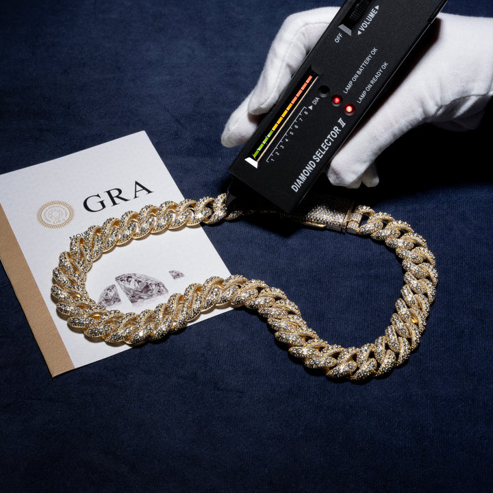 13-20MM Micro Pave Cuban Chain - Moissanite & S925