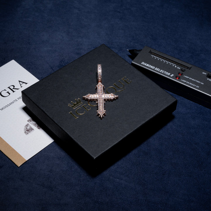 Spiked Baguette Cross Pendant - Moissanite & S925