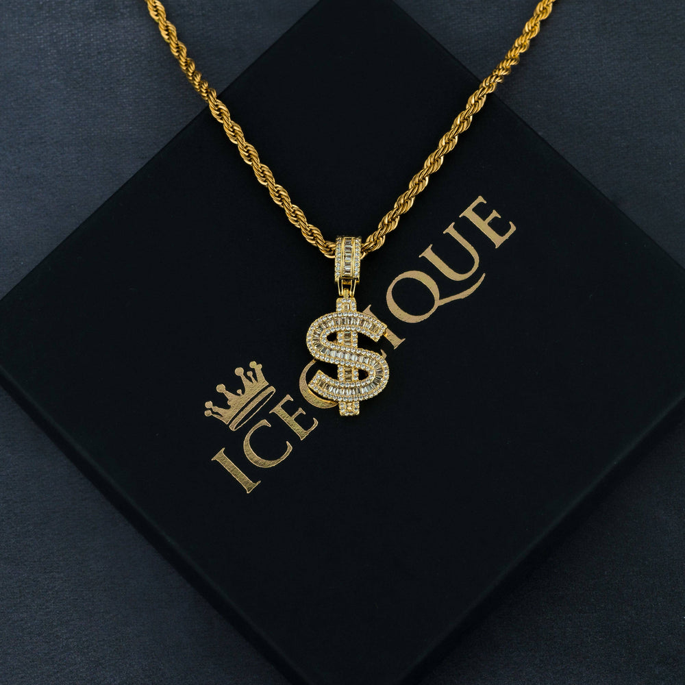 Baguette Dollar Sign Pendant - ICECLIQUE JEWELRY 