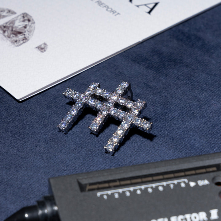 Triple Tennis Cross Pendant - Moissanite & S925
