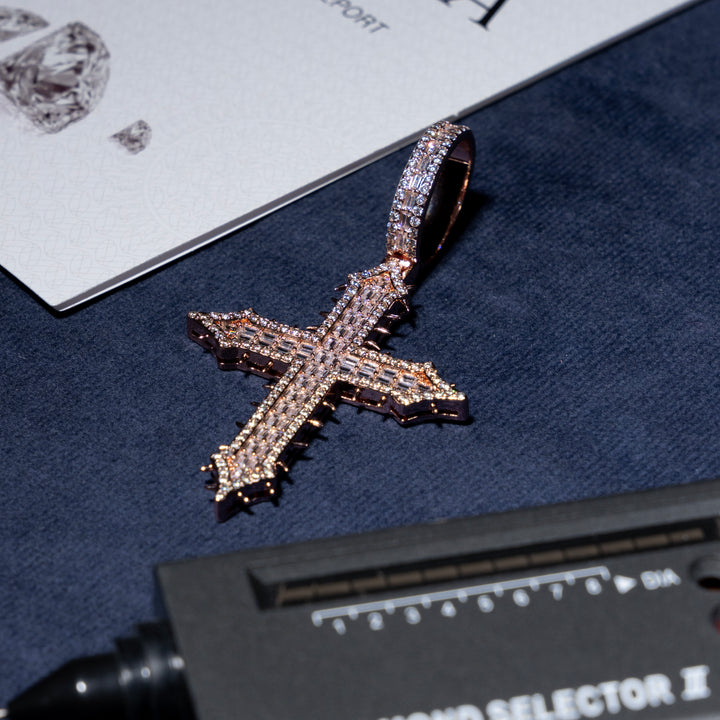 Spiked Baguette Cross Pendant - Moissanite & S925
