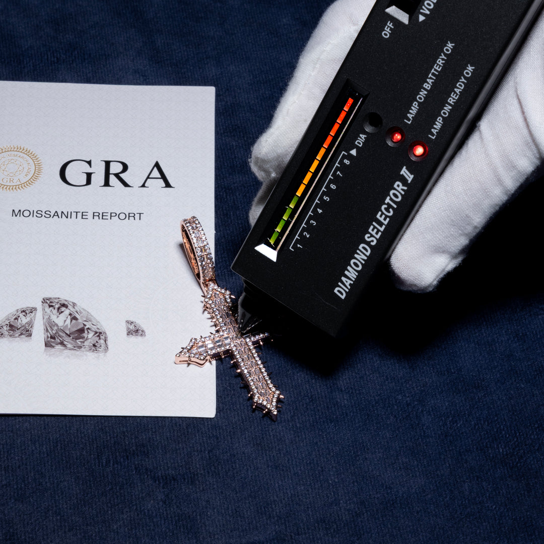 Spiked Baguette Cross Pendant - Moissanite & S925