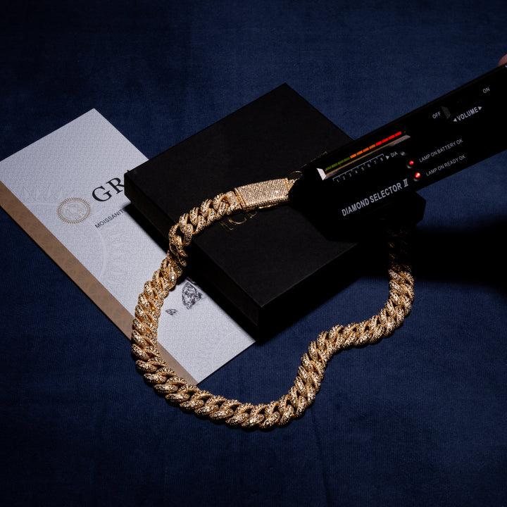 15MM Micro Pave Cuban Chain - Moissanite & S925