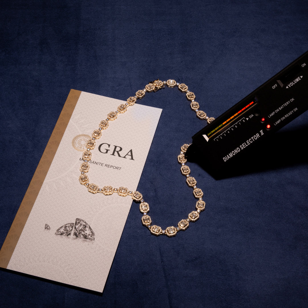 8MM Halo-Cluster Baguette Tennis Chain - Moissanite & S925
