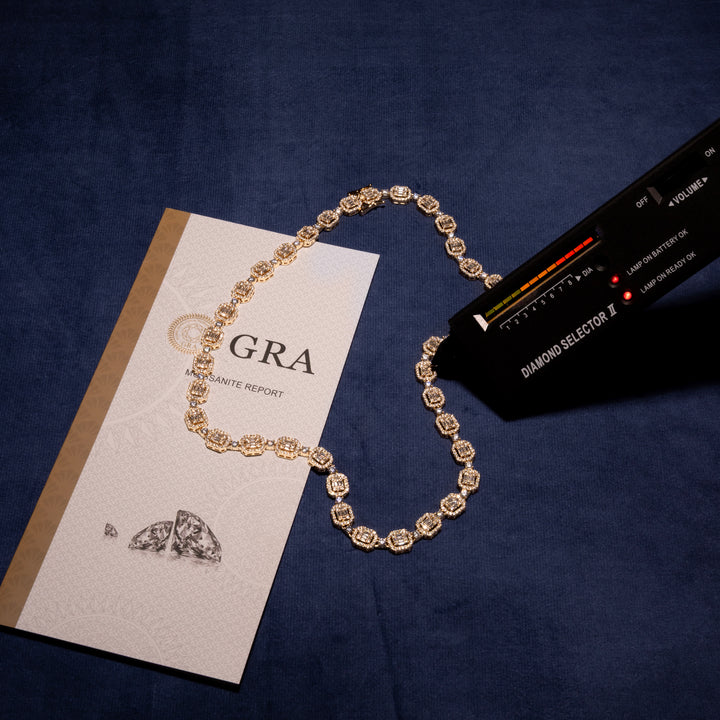8MM Halo-Cluster Baguette Tennis Chain - Moissanite & S925