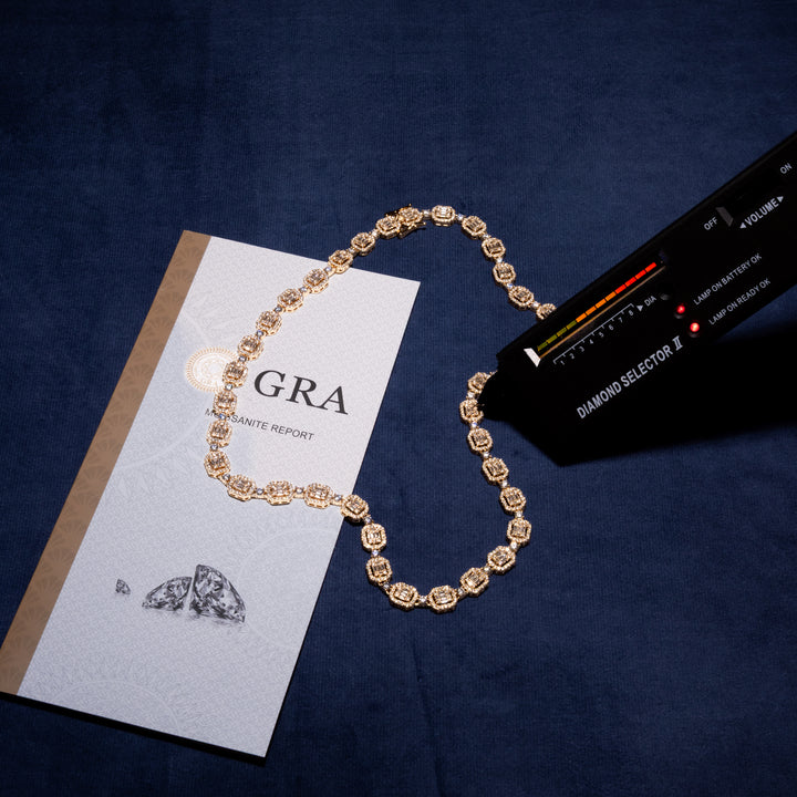 8MM Halo-Cluster Baguette Tennis Chain - Moissanite & S925