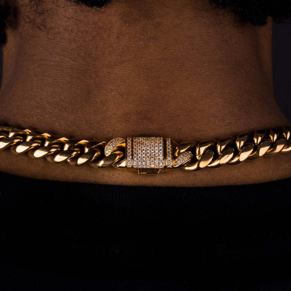 12mm Iced Clasp Cuban Chain - ICECLIQUE JEWELRY 