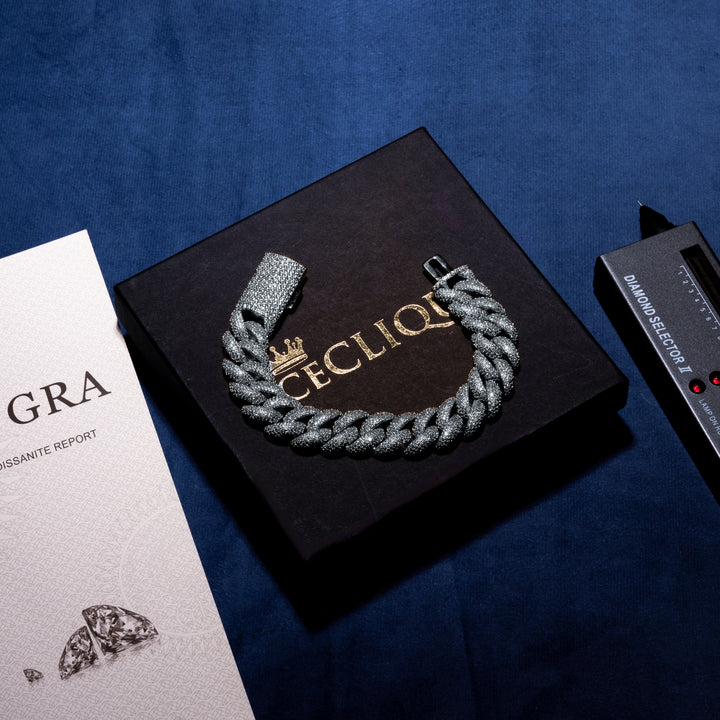 16MM Micro-Pave Cuban Bracelet - Moissanite & S925