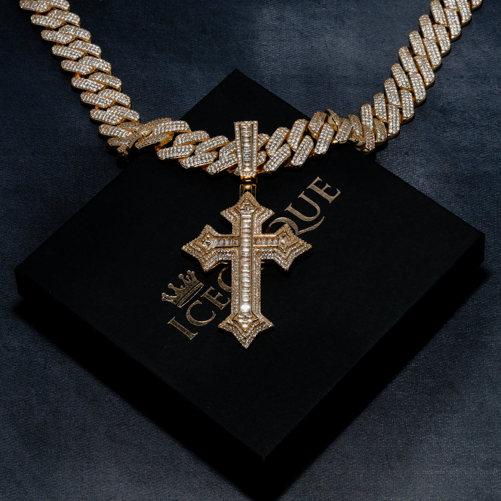 Baguette Cross Pendant - ICECLIQUE JEWELRY 