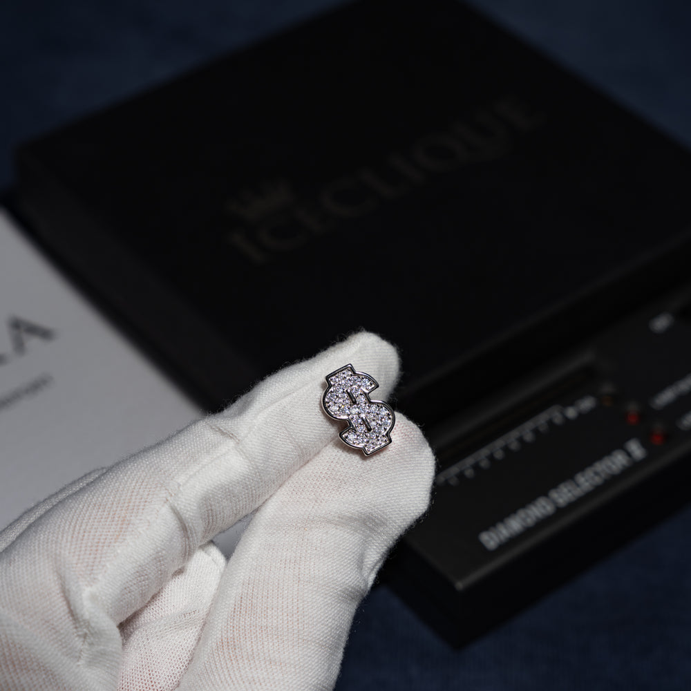 Dollar Sign Earrings - Moissanite & S925 - ICECLIQUE JEWELRY 