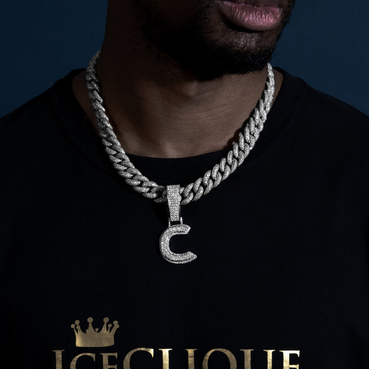 Custom Single Solid Base Letter Pendant - ICECLIQUE JEWELRY 