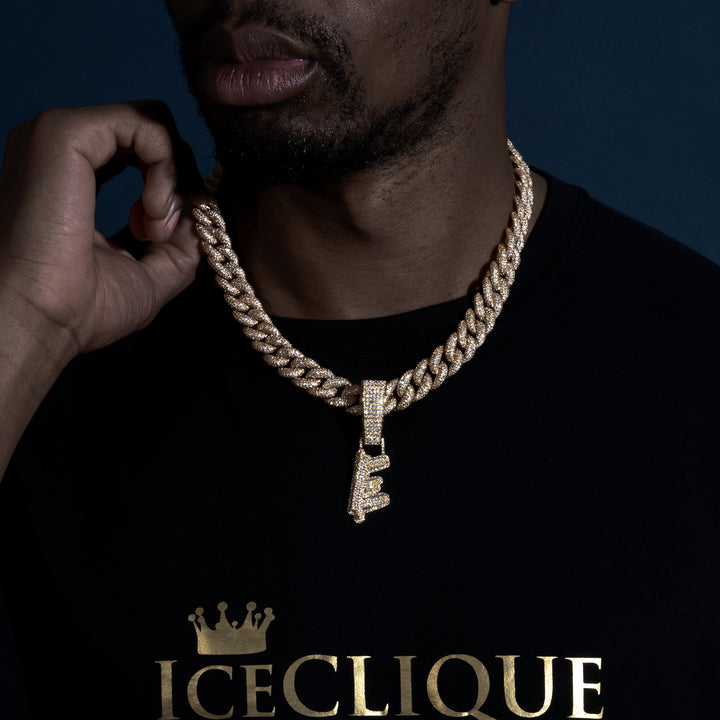 Custom Single Solid Base Letter Pendant - ICECLIQUE JEWELRY 