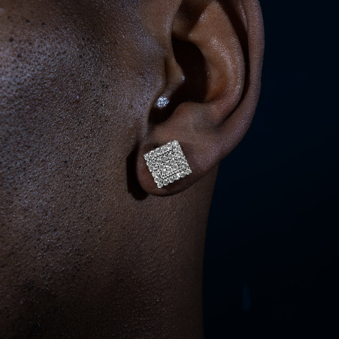 10mm 0.87ct Square Cluster Earrings - Moissanite & S925