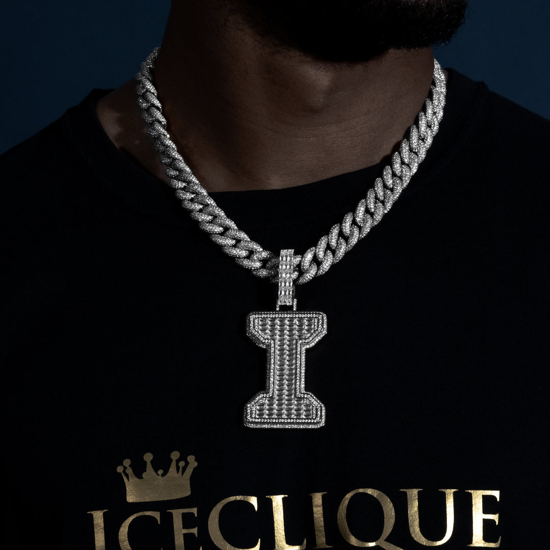 Custom Single Baguette Letter Pendant - ICECLIQUE JEWELRY 