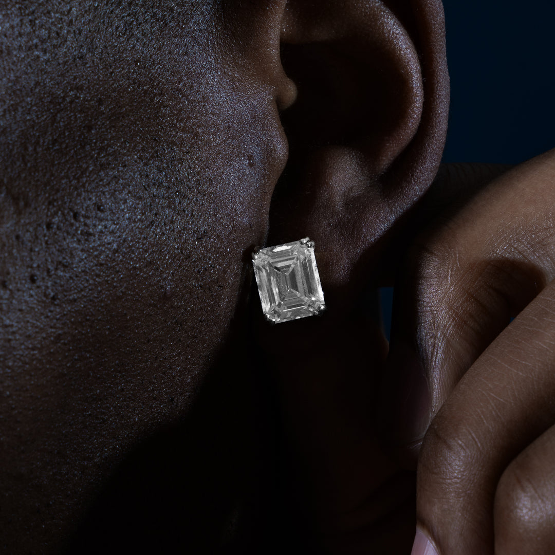 Emerald Cut Earrings [All Sizes] - Moissanite & S925 EARRINGS6