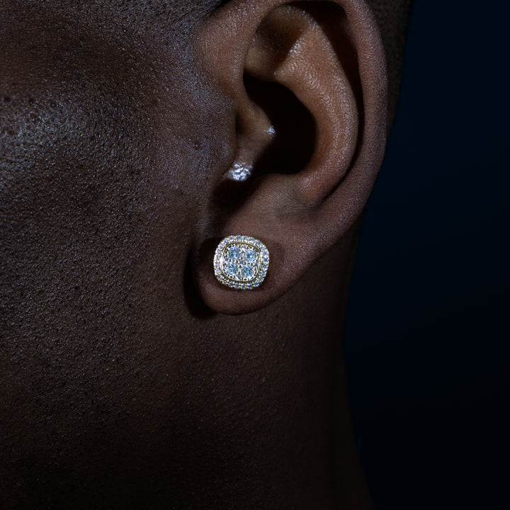 2ct Square Cluster Earrings - Moissanite & S925