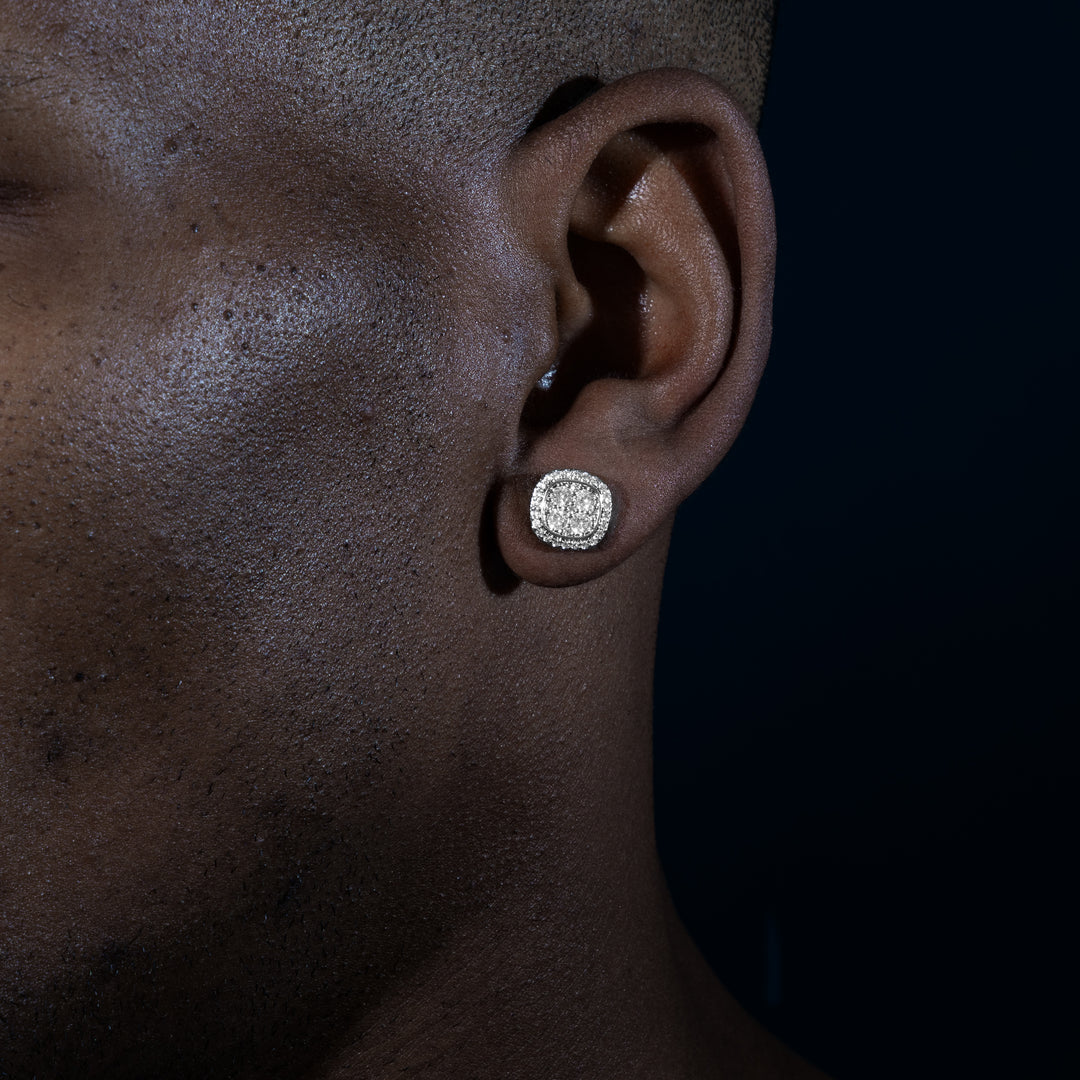 2ct Square Cluster Earrings - Moissanite & S925