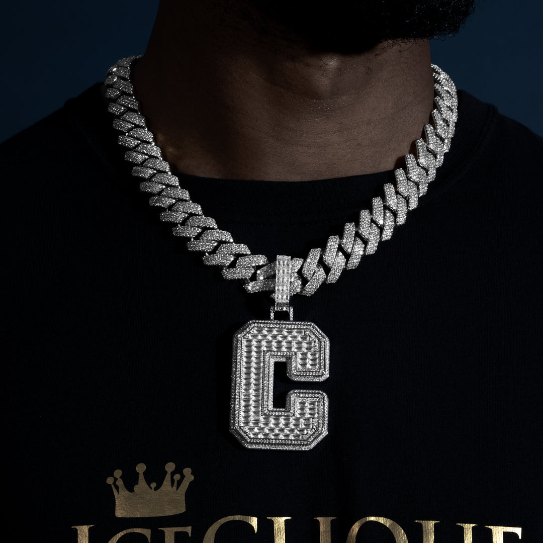 Custom Single Baguette Letter Pendant - ICECLIQUE JEWELRY 