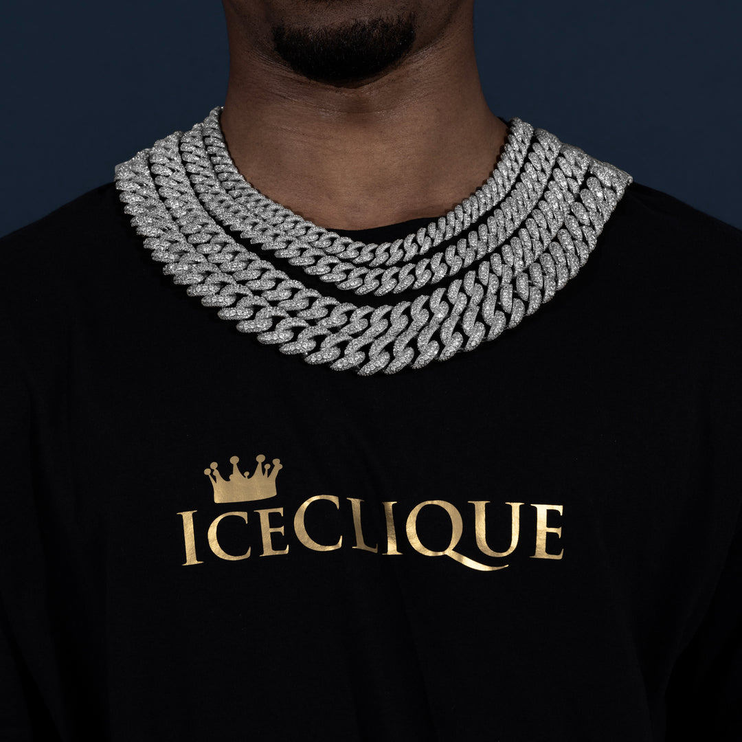 13-20MM Micro Pave Cuban Chain - Moissanite & S925