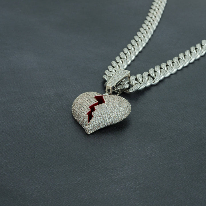 Frozen Heart Pendant w/ 13mm Cuban Chain