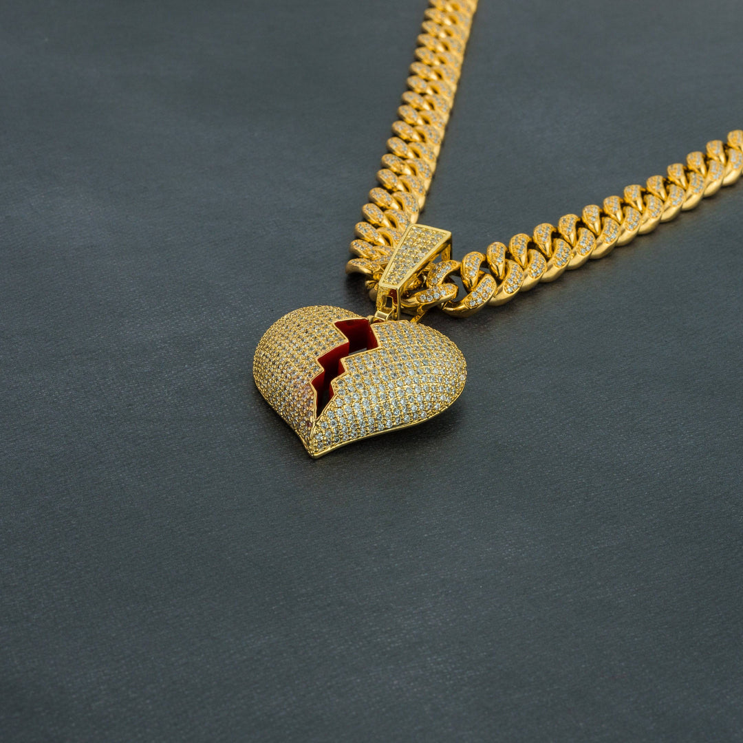 Frozen Heart Pendant w/ 13mm Cuban Chain