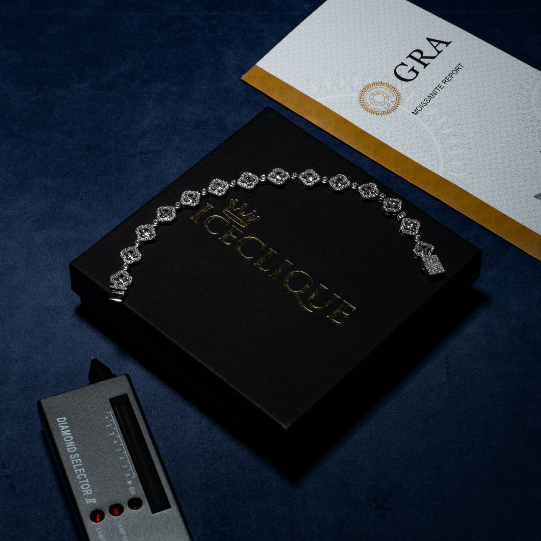 8MM Square Link Bracelet - Moissanite & S925
