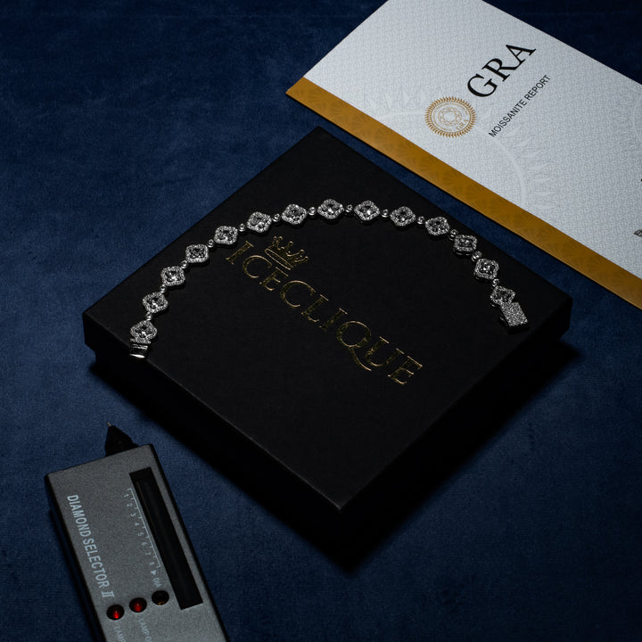 8MM Square Link Bracelet - Moissanite & S925
