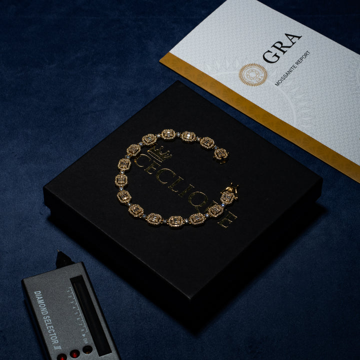 8MM Halo-Cluster Baguette Tennis Bracelet - Moissanite & S925